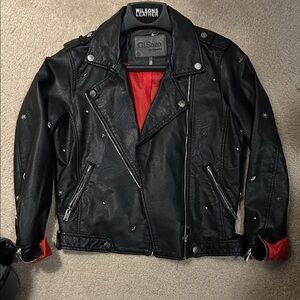 Ci Sono Black Leather Jacket with Red Accents
